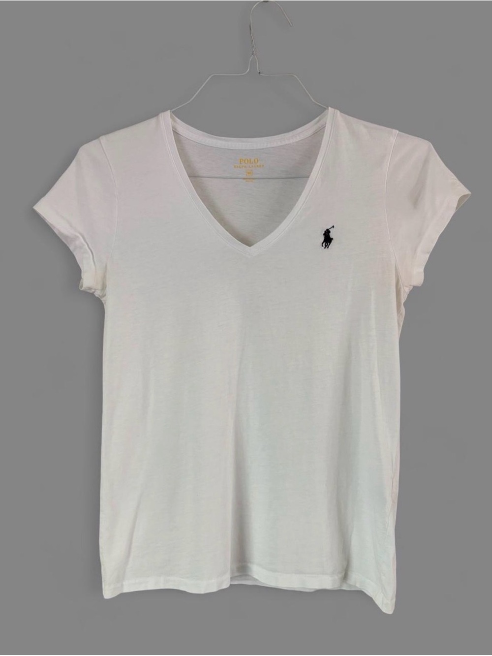 Women’s Polo Ralph Lauren White V-Neck Tee with Navy Pony Size Medium